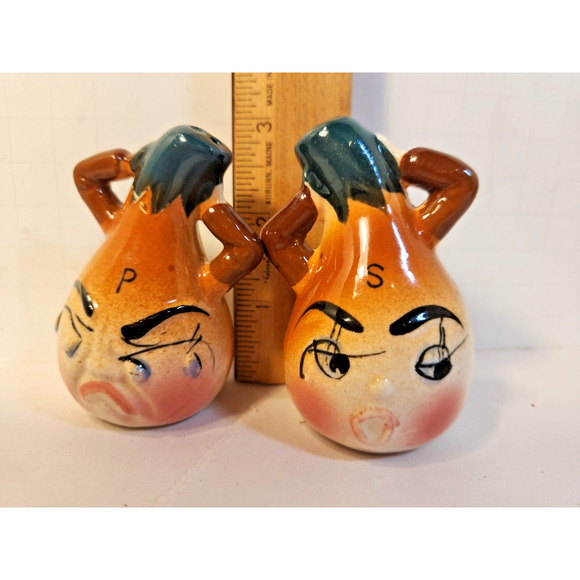 Vtg Japan Onion Anthropomorphic 4 pc Cruet Set Oil/ Vinger, Salt & Pepper Shaker - Picture 9 of 13